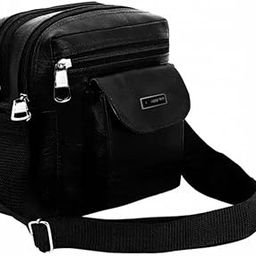 Multi-Pocket Leather Crossbody Messenger Bag, Black, Adjustable Shoulder Strap-image-26