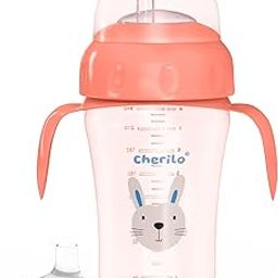 Cherilo Little Bunny Spout Sipper for Infant/Toddler, 300ml, Anti-Spill Sippy Cup with Soft Silicone Spout BPA Free, 6m+ (Pink)-picture-17