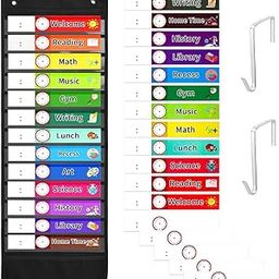 Climberty® 13-Pocket Wall Hanging Classroom Schedule Chart with Color-Coded Subject Labels, Reusable Daily Class Schedule Reminder for School Learning, Ideal for Organizing Kids' Daily Routine-37
