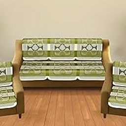 Goodson Polyester Floral Net Fabric Beautiful 5 Seater Sofa Cover Set for Living Room (Green)-image-49