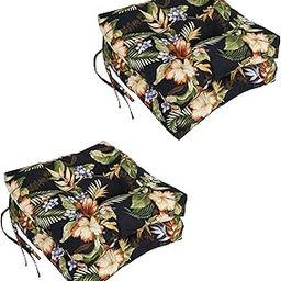 Blazing Needles Spun Polyester Patterned Outdoor Square Tufted Chair Cushions Set, Set of 4, 16", Freeport Ebony-image-3