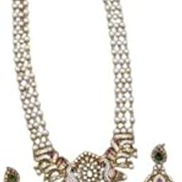 Traditional Pearl Beaded Choker Necklace Set with Earrings, Antique CITY Gold-Plated, White-image-9
