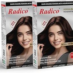 Radico Natural Herbal Permanent Shade Dark Brown Hair Colour - No Ammonia Formula - Long-Lasting Natural Looking Color - 100% Grey Coverage, Easy to Use, Mix & Apply (Pack of 2)-image-12