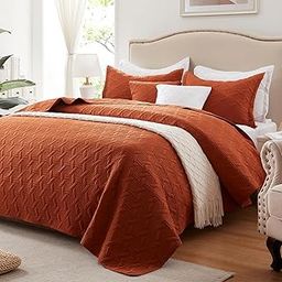 LEAONME Twin Quilt Set 2 Pieces, Lightweight Burnt Orange/Rust Bedspread-68''x86'', Soft Microfiber Summer Quilt, Luxurious Warm Coverlet Set for All Seasons (Includes 1 Quilt, 1 Sham)-image-15
