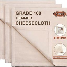 Cheesecloth, Precut 20x20Inch, Grade 100 Hemmed Cheese Cloths for Cooking Reusable and Washable, 100% Unbleached Pure Cotton Muslin Cloths for Straining Butter, Cheese, Nut Milk (3 Pieces)-image-42