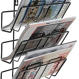 INDIAN DECOR 99100 Classic 3 Tier Modern Wall Mounted Metal Bar Magazine Rack/Document File Folder Hanging Storage Organizer - Black-5