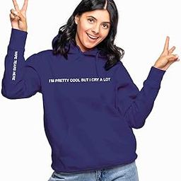Winter Hoodied Sweatshirt, I'm Pretty Cool but I cry a lot Printed Full Sleeves Hoodie (Blue)-image-3