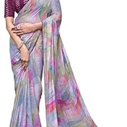 Women's Geometric Printed Satin Chiffon Polyester Sarees For Women With Weaving Satin Zari + Foil Work Lace Border & Sequence Embroidery Blouse-image-30