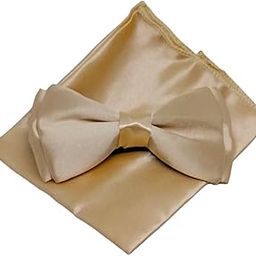 Voici Men's Bow Tie and Powcket Square Combo Satin Microfiber Black Colored Free Size (Ivory)-image-71