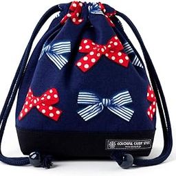 COLORFUL CANDY STYLE N3574400 Cup Bag, Girls, Drawstring for Kids, Elementary School Students, School Entrance, French Ribbon with Polka Dots and Stripes (Navy)-39