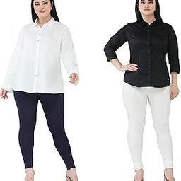 Premium Cotton Body Hugging Ankle Length Legging for Women, Soft and Comfortable Fabric with Elastic Closure, Free Size - Pack of 2pc (Fit Upto 25 to 32 Waist)- Off White, Denim Blue-image-72