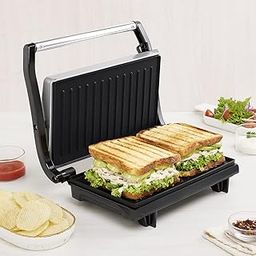 Borosil Prime Grill Sandwich Maker | Can Make 2 Sandwich At a Time | 700W Electric Toaster Maker | Non Toxic & Nonstick Coating Grill Plates Opens to 90° | Power Indicators | 2 Year Warranty | Silver-18