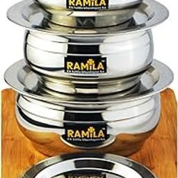 Ramila Brand Stainless Steel Handi Set with Lid - Pot,Bowl Set of 3 Induction Bottom Patila, Tope for Serving and Cooking for Cookware Set-image-3