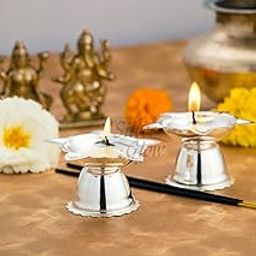 Silverglow Mystic Diya Set | Silver Plated Small Sized Diya Set of 2 | Deepak/Diyas for Puja/Aarti | Diwali, Office, Mandir, Wedding Return Gift | Pooja Home Decoration Items-image-66
