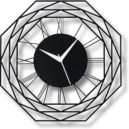 RAP CREATION Luxurious Octagon Metallic Wall Clock for Home, Office, Living Room, Bedroom, Kids Room and Kitchen (35 x 35 cm) | Stylish Latest Home Decor | Black Color (Battery Included) - Analog-image-48