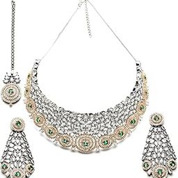 Rose Gold Plated Blue American Diamond Studded Choker Necklace Set for Women-image-64