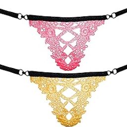 Women Black, Pink Self Design Cotton Blend Thong Panty Pack of 2-34