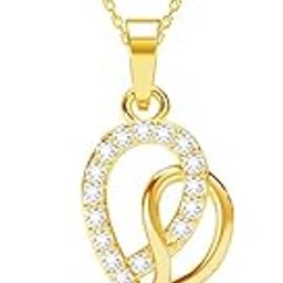 925 Sterling Silver Zahab Pearl Interlocked Pendant Earrings Chain Necklace Jewellery Set | Gold Plated, Swiss Zirconia |Gift for Women and Girls-16