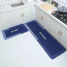 ZONTIC Kitchen Rugs Set of 2 – Non-Slip Waterproof Floor Mats | 120x40 cm + 60x40 cm | Soft Cushioned Standing Mat for Kitchen, Office, Indoor & Outdoor Use (Blue)-24