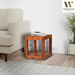 WOODVUE Solid Sheesham Wood Lamp Side Table with Lower Shelf (Style-01) Honey Teak (Honey Teak)-15