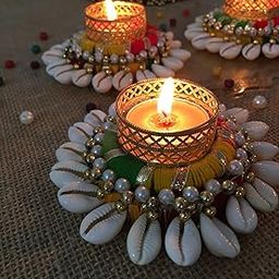 thriftkart Metal Heavy Design Hand Made Decorative Diya - Pack of 4 | Tea Light Candle Holder for Festival, Occasion, Diwali & Home Decoration-12