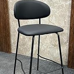 Creative Bar Stool with Curved Backrest, Black Metal Frame, Padded Leather Seat, Counter Height (Pack of 2) (2, Black)-image-68