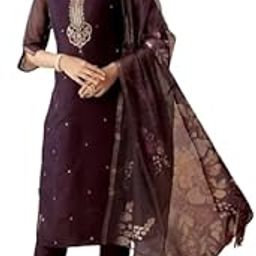 Ethnic Motifs Embroidered Sequined Straight Kurta with Trousers & Dupatta Set-picture-0