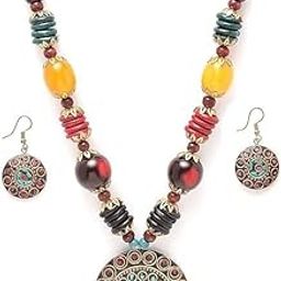 Latest Traditionl Tibatean Multicolor Necklace with Earring Tibetan Pendant Necklace Jewellery Set for Women-image-42