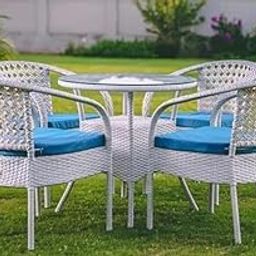 APK E-STORE 4+1 Outdoor Indoor Patio Furniture Sets Chair Bistro Set Patio Set Conversation Set Poolside Lawn Chairs Balcony Rooftop Outdoor Garden Furniture Chair with Cushion (D-8 White + Blue)-17