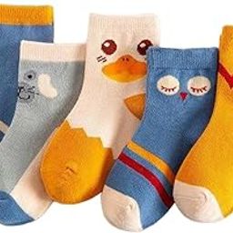 Baby Boys 5 Pairs Calf Length Cotton Socks, Autumn and Winter Mid-Calf Socks for 2-5 Year, Assorted-image-55