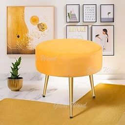GANI WOOD Ottoman Pouffe Stool for Living Room – Stylish Footrest Seat & Puffy Pouf for Sitting – Modern Home Furniture & Décor Accent (Yellow)-image-36