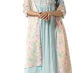 Women's Peach Viscose Chanderi A-line Kurta with Pant and Dupatta-18
