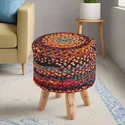 Kuber Industries Fluffy & Comfortable Aesthetic Ottoman for Sitting | Vanity Cushion Mudde & Puffy Sitting Stool for Living Room | Multi Chindi- Brown-image-35