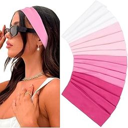 Pink Headbands for Women 16 Pack Elastic Hair Bands for Women' Hair Non Slip Soft Cloth Fabric Sweat Headbands Yoga Running Sport Hair Accessories, White Pink Women Headbands-image-36
