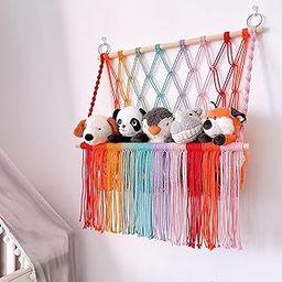 Waterlily House-Boho Stuffed Animal for Net Nursery Wall Decor,Macrame Stuffed Animal Storage Hammock with Wooden Holder-image-2