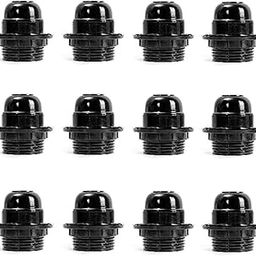 Logro Pack of 12pc Screw Type Holder, E27 Black Ring Type for Table Lamps Lights-picture-22