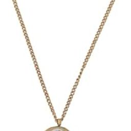 Elegant Gold-Tone Rose Pendant Necklace, Round Mother of Pearl Medallion, Delicate Chain-image-89