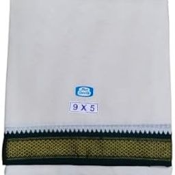 Traditional Cotton Mayilkan Dhoti with Angavashtram, 9x5 Size, Green and Maroon Zari Border, 4.11 Metres Dhoti with 2.30 Metres Angavashtram, Cream Off-White-picture-34
