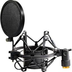 Syskonics 43-47mm Microphone Shock Mount With Double Mesh Pop Filter & Screw Adapter, Adjustable Anti Vibration High Isolation Metal Microphone Mount Holder Clip For 43-47mm Microphone-26