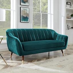AMATA Marino 3 Seater Ocean Blue Suede Velvet Fabric Sofa with Two Cushions Perfect for Home Office Guests Living Room (3 Seater, Blue)(3 Year Warranty)-17
