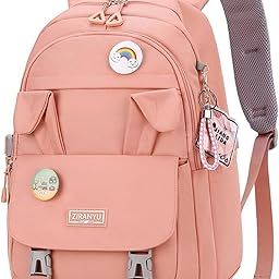 School Backpack for Girls Kawaii Bunny Ear Pink 15.6 Inches Laptop Backpack Fashion Nylon Casual Travel Backpack Multi Compartment Book Bag Chirstmas Birthday Gift for Girls, 32x20x43cm-picture-35