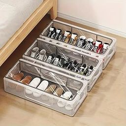 Shoe Organiser Plastic Box with Chain | Footwear Foldable Storage Rack | Collapsible Sneaker Crates Shoes Organiser for Men, Women, Heels, Boots, Loafers, Slippers-picture-17