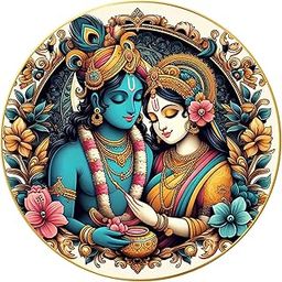 Nozvera Modern Radha Krishna Wall Painting with Frame - Sparkle Glossy Round Golden Framed Large Painting for Office, Living Room, Bedroom, Home Wall Decoration (Design 03, 40 CM * 40 CM)-image-7