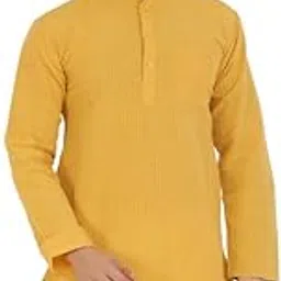 homry LatestPlus Men's Solid Cotton Blend Ethnic Wear Regular Full Sleeve Kurta (Yellow_XXX-Large)-picture-0