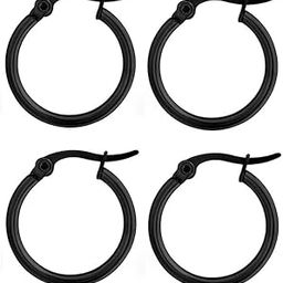 (2 Pair) Small Size Trendy Black Color Round Shaped Press Screw Pierced Style Clip On Metal Barbell Ninja Earring Hoop Bali Stud For Men And Women Round Shaped-Black-3-image-52
