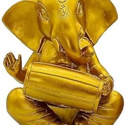 Shriji Enterprise Polyresin Ganesha Decorative Figurine with Mridangam, Gold Finish, 14 x 11.4 cm, Handcrafted Hindu Idol for Spiritual Home and Office Decor-image-22