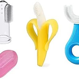 U-Shaped,Banana Shape With Finger Manual Toothbrush For Kids Hand Powered, 2-6 Years Kids Baby Infant Toothbrush, Food Grade Ultra Soft Silicone Brush,Whole Mouth Cleaning Tool (Pack Of 3)-18