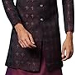 Mens Kurta Sherwani Churidar Set Silk Blend Jacquard, Indo-Western Ethnic Wear for Men, Purple-image-99