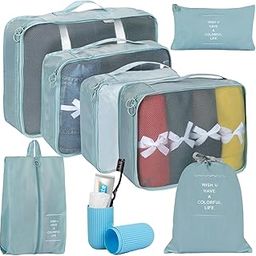 7 Set Packing Cubes for Suitcases Travel Essentials Luggage Organizer for Travel Accessories, Shoe Bag, Toiletry Bag, Laundry Bag, Travel Foldable And Lightweight (Light Blue)-picture-31