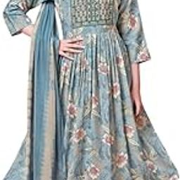 Women's Anarkali Kurta Set with Pant and Dupatta | Printed Cotton Blend Ethnic Dress for Festive, Daily & Office Wear-image-16